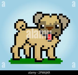 8 bit pixel of boxer dog. Animal head for asset games in vector ...