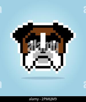 8 bit pixel of boxer dog. Animal head for asset games in vector illustrations. Cross Stitch pattern. Stock Vector