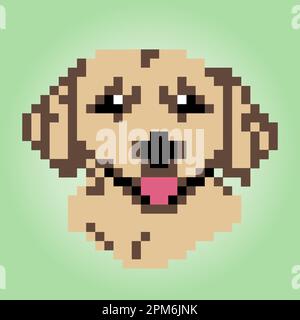 8 bit pixel labrador retriever dog . Animals for asset games in vector illustrations. Cross Stitch pattern. Stock Vector