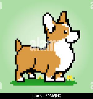 8 bit pixel of corgi dog. Animals for asset games in vector illustrations. Cross Stitch pattern. Stock Vector