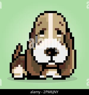 8 bit pixel of basset hound dog. Animals for asset games in vector illustrations. Cross Stitch pattern. Stock Vector