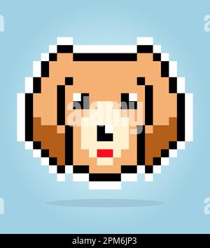 8 bit pixel of golden retriever dog. Animal head for asset games in vector illustrations. Cross Stitch pattern. Stock Vector
