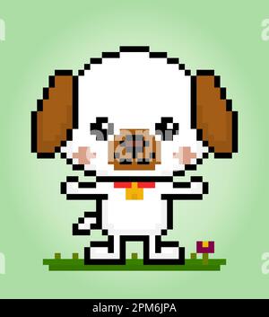 8 bits pixel of jack russell dogs. Animals for asset games in vector illustrations. Cross Stitch pattern. Stock Vector