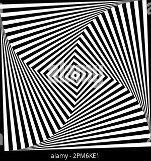 Optical illusion background. Black and white abstract geometric surface. Op art poster design. Torsion illusion wallpaper. Vector illustration Stock Vector