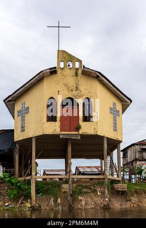 Yellow church on stilts in Belen, Peru Stock Photo