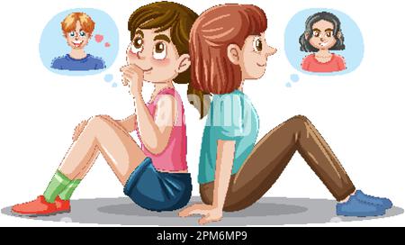 Two Girls Sitting Back to Back illustration Stock Vector