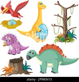 Dinosaurs and Natural Elements Vector Collection illustration Stock ...