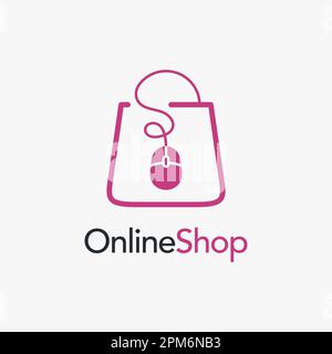 Bag and computer mouse for online shopping logo design Stock Vector
