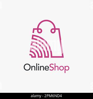 Bag and wifi signal for online shopping logo design Stock Vector