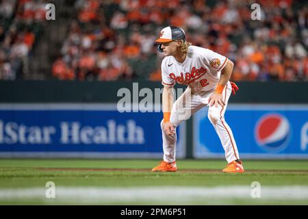 BALTIMORE, MD - APRIL 10: Athletics second baseman Tony Kemp (5) throws to  first base during the Oakland Athletics versus Baltimore Orioles MLB game  at Orioles Park at Camden Yards on April