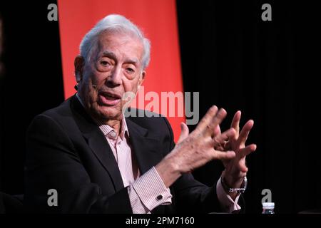 Madrid, Spain. 11th Apr, 2023. The writer Mario Vargas Llosa participates in the cycle 'El fuego de la imaginacion', at the Cervantes Institute, on April 11, 2023, in Madrid (Spain). To celebrate Vargas Llosa's literary work, the Cervantes Institute has invited a group of Latin American writers to discuss some of the central themes of his work. (Photo by Oscar Gonzalez/NurPhoto) Credit: NurPhoto SRL/Alamy Live News Stock Photo