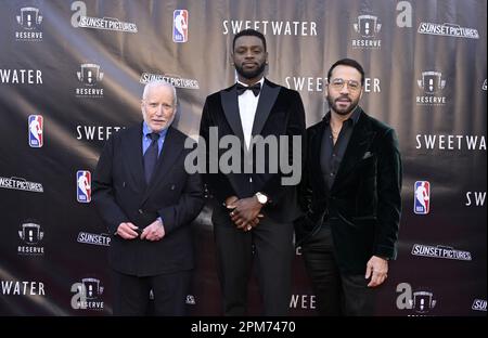 Richard Dreyfuss, Everett Osborne, and Jeremy Piven attend the premiere of the biographical sports drama 'Sweetwater' at the Stephen J. Ross Theater, Warner Bros. Studio in Burbank, California on Tuesday, April 11, 2023. Storyline: Hall of Famer Nat 'Sweetwater' Clifton makes history as the first African American to sign an NBA contract, forever changing how the game of basketball is played. After decades of failed attempts, in 2014 Sweetwater Clifton was finally inducted into the Basketball Hall of Fame. Photo by Alex Gallardo/UPI Stock Photo