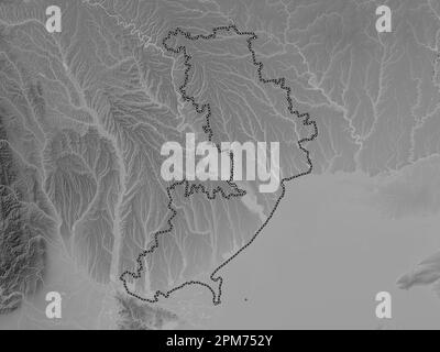 Odessa, region of Ukraine. Grayscale elevation map with lakes and rivers Stock Photo