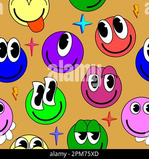 Smiley faces stickers, trippy seamless pattern. Retro trendy background  Stock Vector Image & Art - Alamy