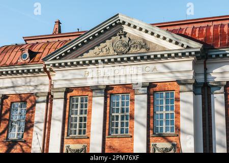 The main library building in Turku, Finland in spring during golden hour in the morning. Stock Photo