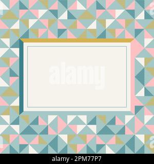 Square frame in retro colors. Abstract geometric background pattern, diamond geo shapes. Vector illustration. Mint, blush pink, mustard yellow, teal r Stock Vector