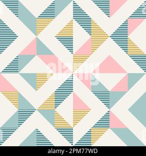 Abstract geometric diamond shapes geo print. Seamless vector pattern. Mint, blush pink, mustard yellow, teal retro colors background. Fashion fabric p Stock Vector