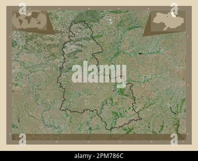 Sumy, region of Ukraine. High resolution satellite map. Corner auxiliary location maps Stock Photo