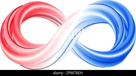 Colorful 3d infinity icon isolated on white background. Abstract math background. Red and blue colored infinity symbol. Vector illustration. Stock Vector