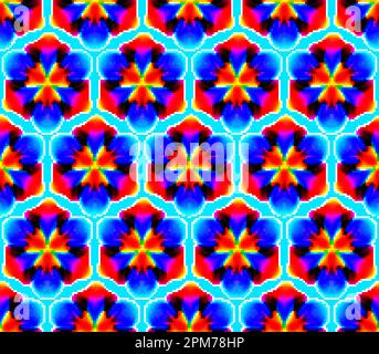 Fantastic neon flower seamless pattern, abstract shape with lots of blending lines and gradient color. Vector illustration. Bright neon 80s colors. Se Stock Vector