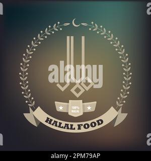 Halal sign or symbol bade with laurel or wreath Stock Vector