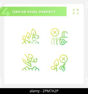 Ecological farming gradient linear vector icons set Stock Vector