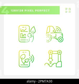 Agricultural technologies gradient linear vector icons set Stock Vector