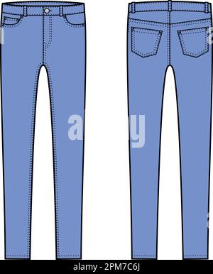 Denim skinny pants. Front and back.  Stock Vector