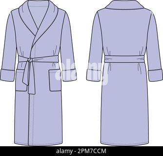 Mans bathrobe. Front and back. Fashion CAD. Stock Vector