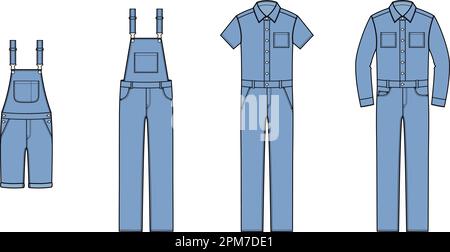 Mens overall and coverall jumpsuit. Fashion CAD.  Stock Vector
