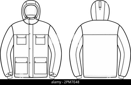 Mens winter work down jacket. Fashion CAD. Stock Vector