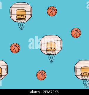 The seamless pattern on the basketball theme Stock Vector