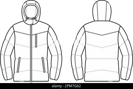 Womens winter quilted down jacket. Stock Vector