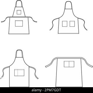 Set of black and white illustration with an apron of salesman, waiter ...