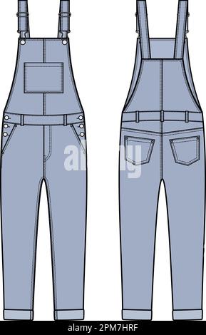 Womens denim overalls. Fashion CAD. Stock Vector