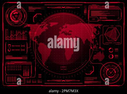 HUD UI, futuristic user interface and infographics with danger, warning alert signs, vector screen controls. HUD digital technology or cyber game dash Stock Vector