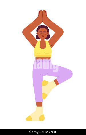 Athletic woman doing morning yoga semi flat colorful vector character Stock Vector