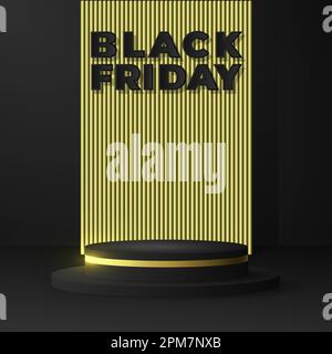 Black priday 3d simple podium good use produck display banner and more Stock Vector
