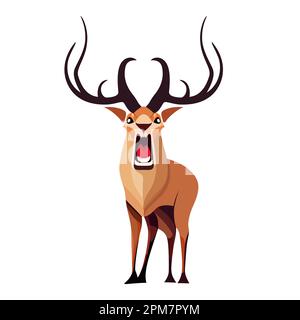 Deer logo design. Cute angry bear isolated. Image of a deer with antlers in flat style. Vector illustration Stock Vector
