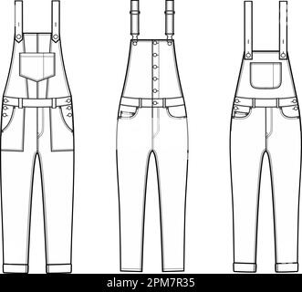 Womens denim overall. Fashion CAD. Stock Vector