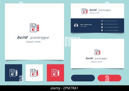 Build prototype logo design with editable slogan. Branding book and business card template. Stock Vector