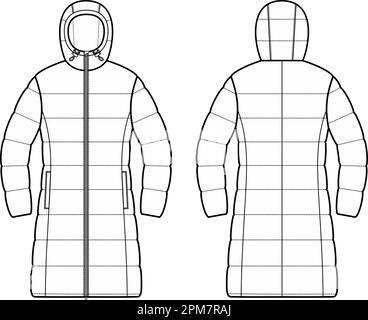 Womens winter quilted down coat. Stock Vector