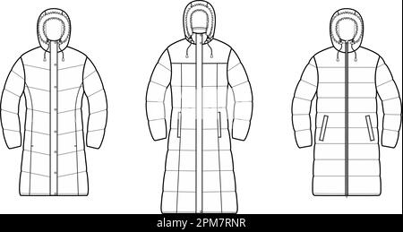 Womens winter quilted down jacket. Stock Vector