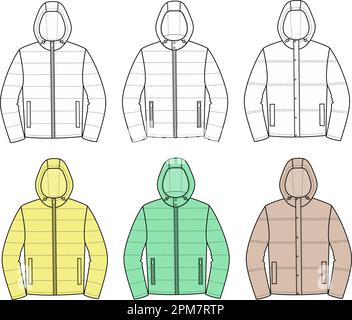 Quilted warm jacket with hood.  Stock Vector