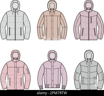 Womens winter quilted down jacket. Stock Vector