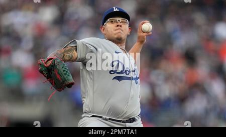 Los Angeles Dodgers pitcher Julio Urias (7) pitches the ball during an MLB  regular season game against the San Francisco Giants, Tuesday, May 3, 2022,  in Los Angeles, CA. (Brandon Sloter/Image of