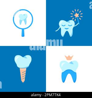 Stomatological clinic icon set in flat style. Dental treatment symbols. Medical vector illustration. Stock Vector