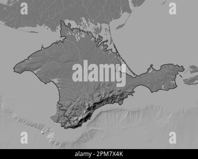 Crimea, autonomous republic of Ukraine. Bilevel elevation map with lakes and rivers Stock Photo