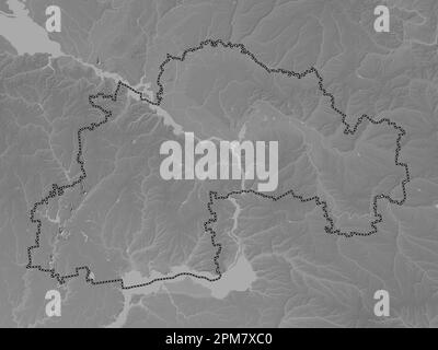 Dnipropetrovs'k, region of Ukraine. Grayscale elevation map with lakes and rivers Stock Photo