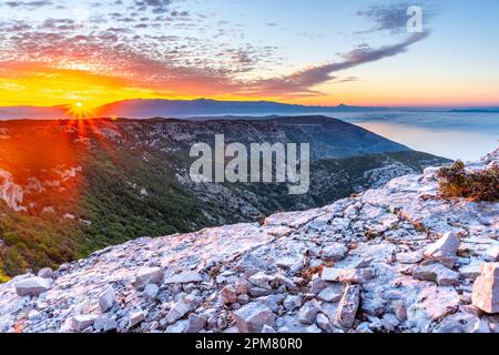 Sunrise on Vidova Gora Brac Croatia Stock Photo
